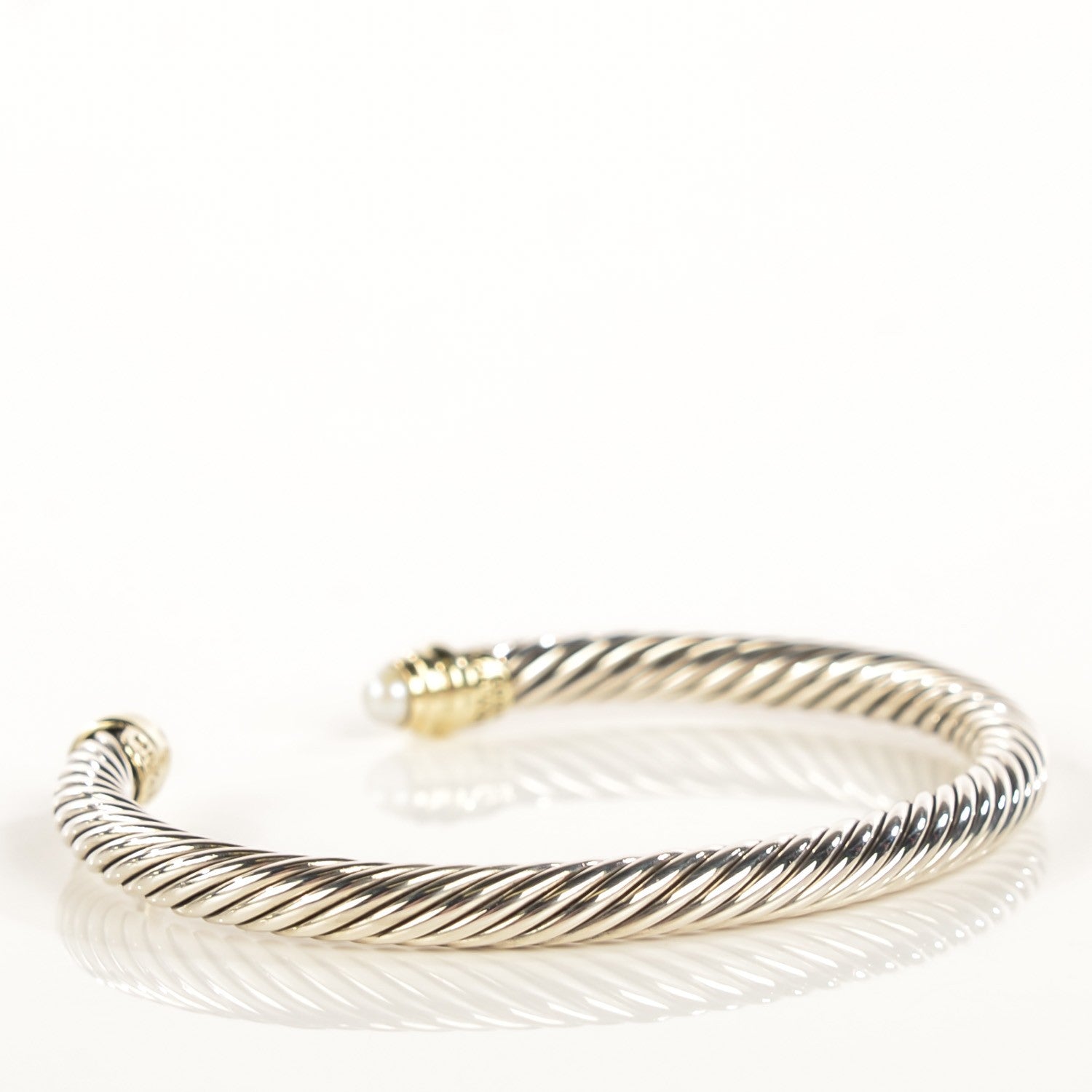 David Yurman Sterling Silver 14K Yellow Gold Pearl 5mm Cable Classics Bracelet 3 of 6