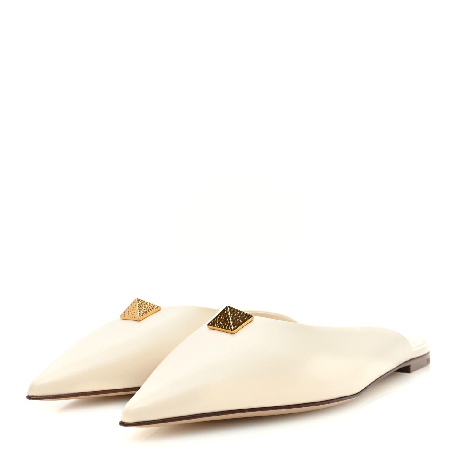 Valentino Garavani Calfskin Roman Stud Pointed Flat Mules 38 Light Ivory 2 of 7