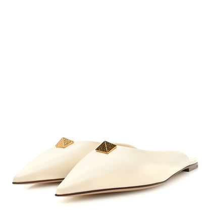 Valentino Garavani Calfskin Roman Stud Pointed Flat Mules 38 Light Ivory 2 of 7