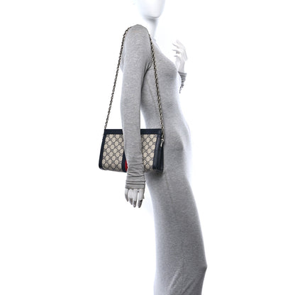 Gucci GG Supreme Monogram Textured Dollar Calfskin Web Small Ophidia Chain Shoulder Bag Beige Blue 2 of 10