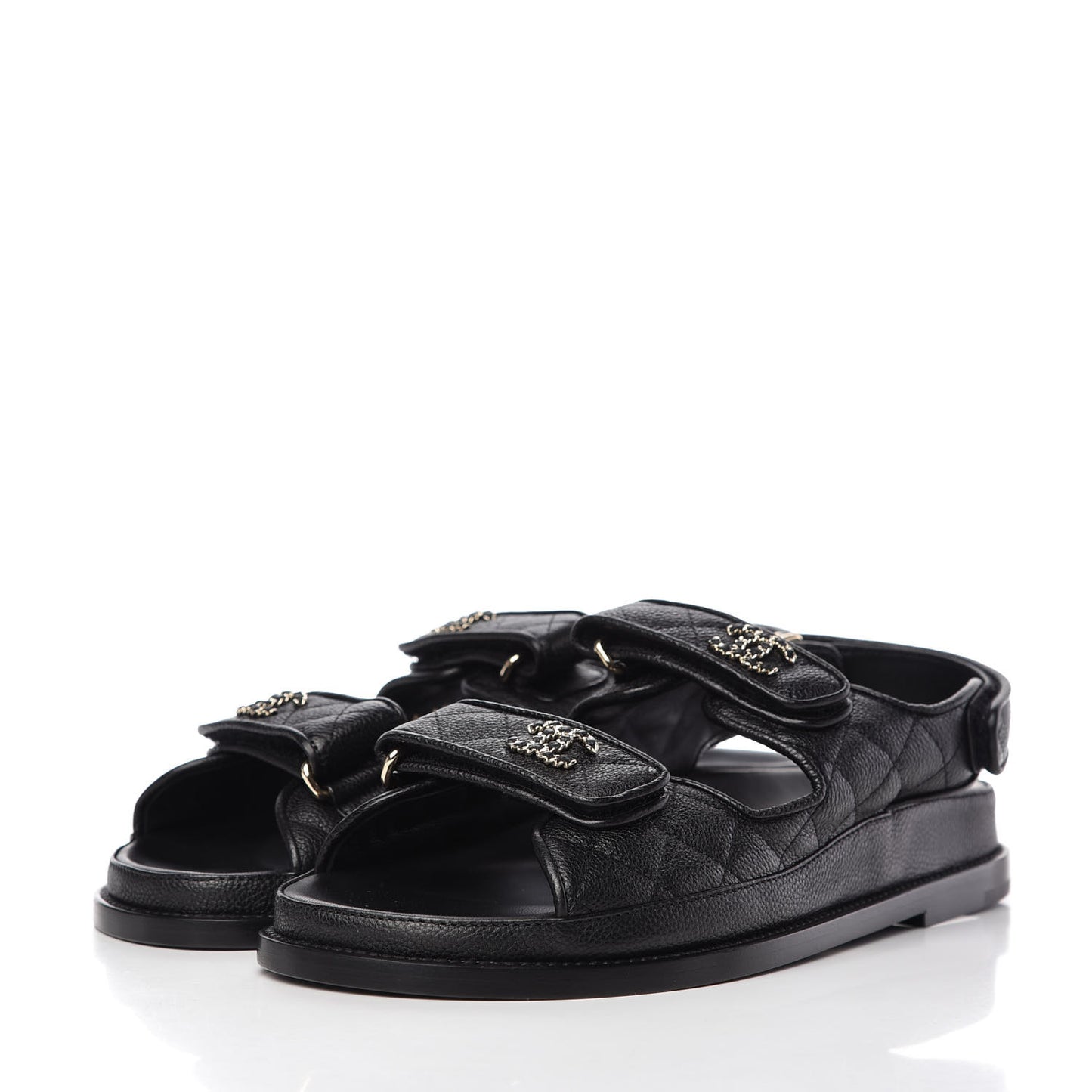 Grained Calfskin Velcro Dad Sandals 39 Black