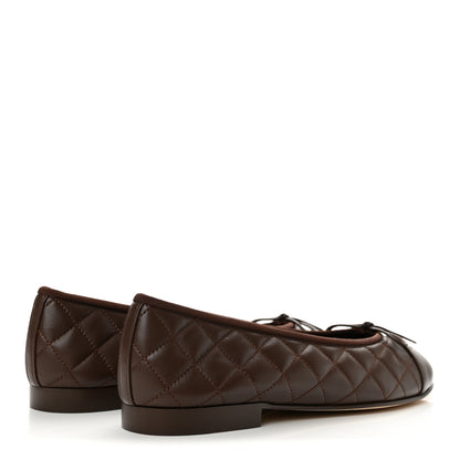 Chanel Lambskin Quilted CC Cap Toe Ballerina Flats 38.5 Dark Brown 5 of 10