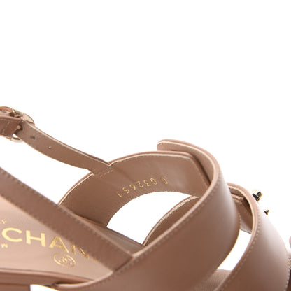 Chanel Calfskin CC Turnlock Sandals 37.5 Beige 8 of 11