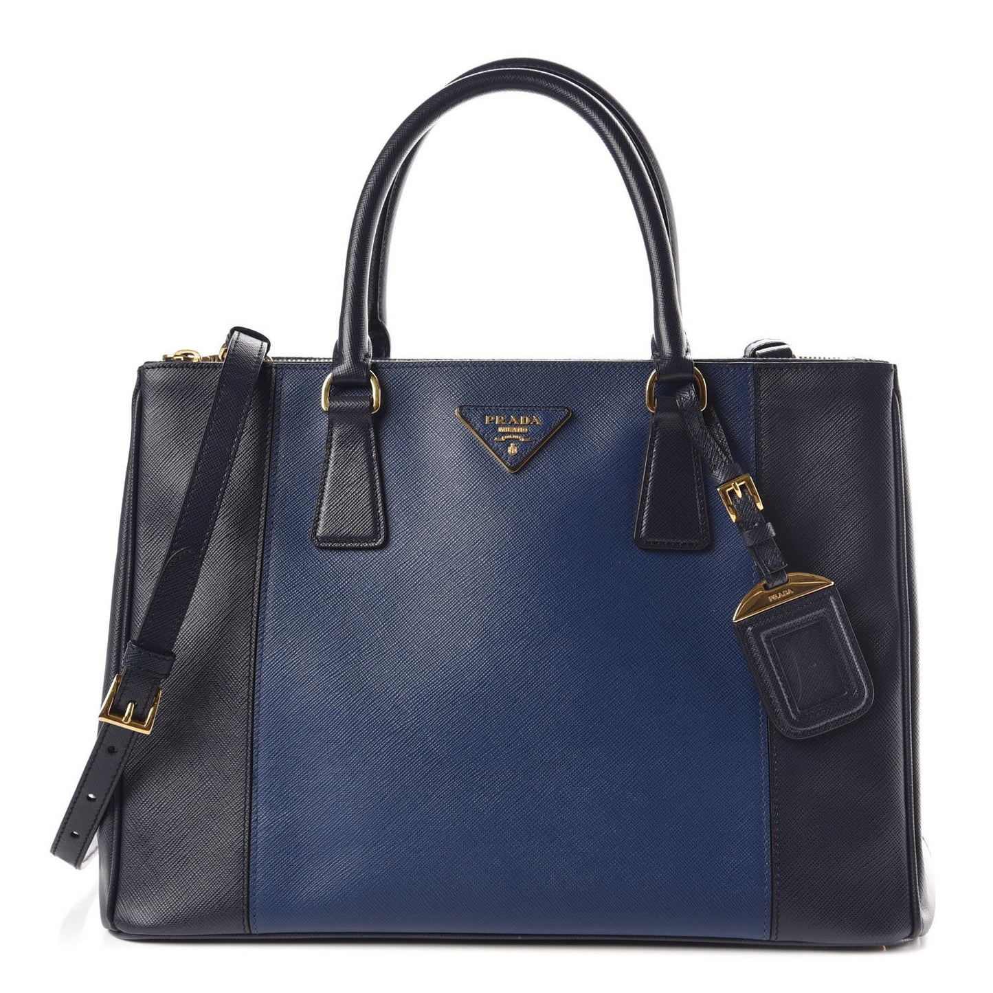 Saffiano Lux Colorblock Medium Galleria Double Zip Tote Baltico Bluette