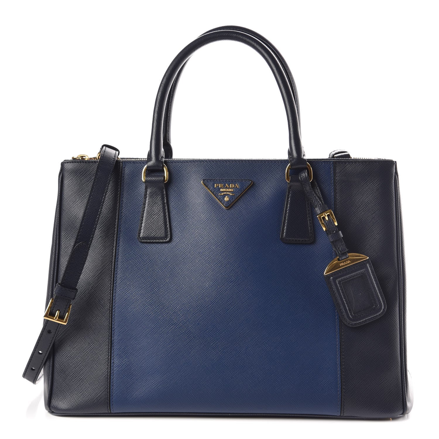 Prada Saffiano Lux Colorblock Medium Galleria Double Zip Tote Baltico Bluette 1 of 11
