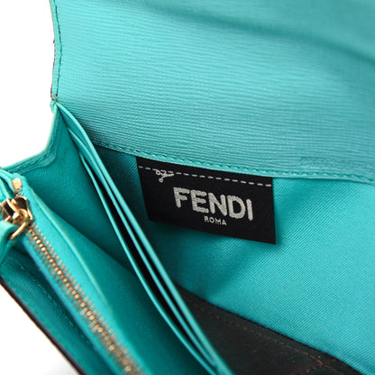 Fendi Zucca Spalmati Vitello Elite Simply Continental Wallet Tobacco Turchese 9 of 17