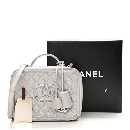 Chanel Metallic Caviar Quilted Large CC Filigree Vanity Case Silver 13 of 13