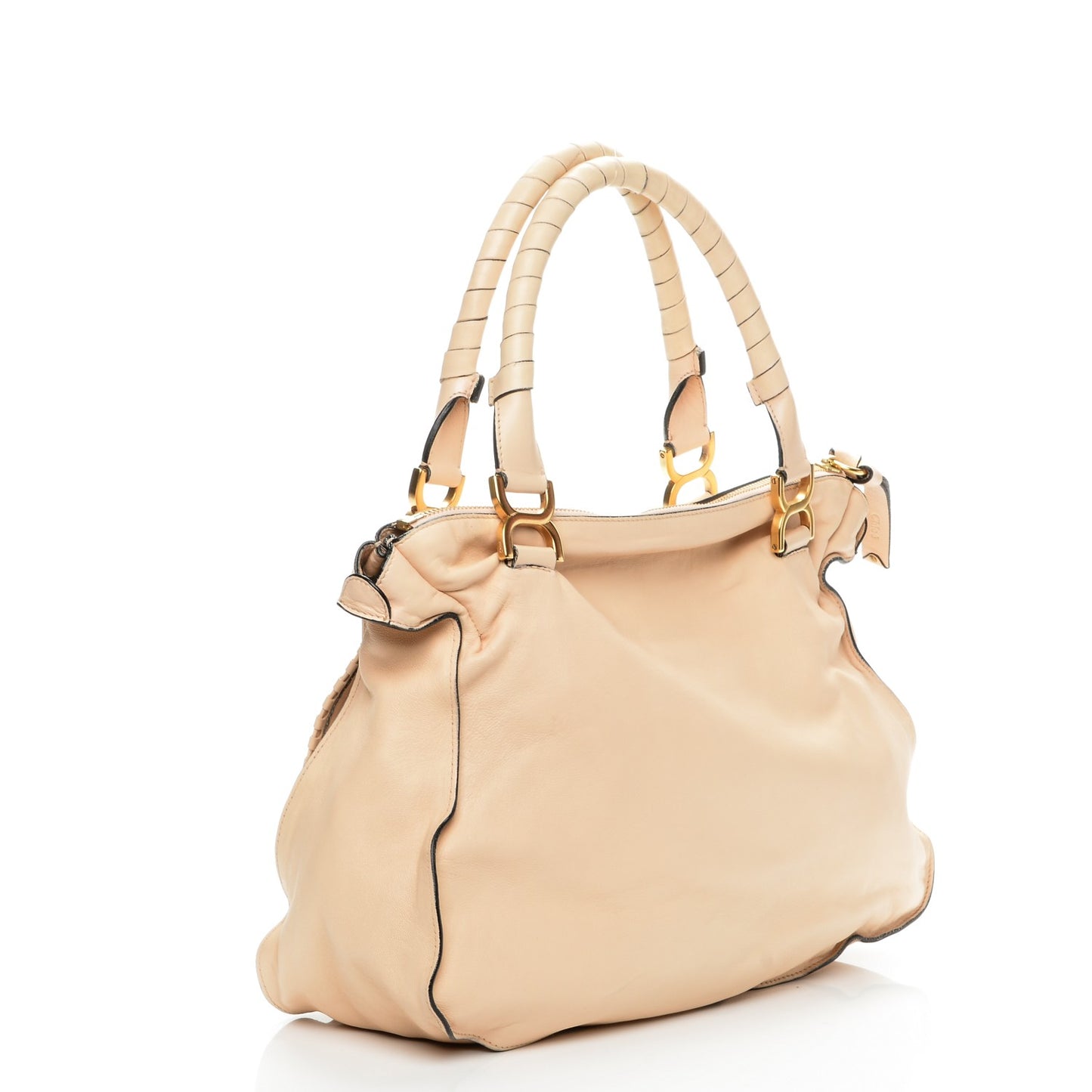 Lambskin Embroidered Large Marcie Satchel Beige