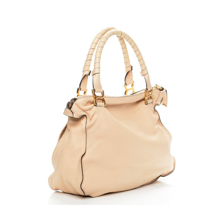 Chloe Lambskin Embroidered Large Marcie Satchel Beige 3 of 8