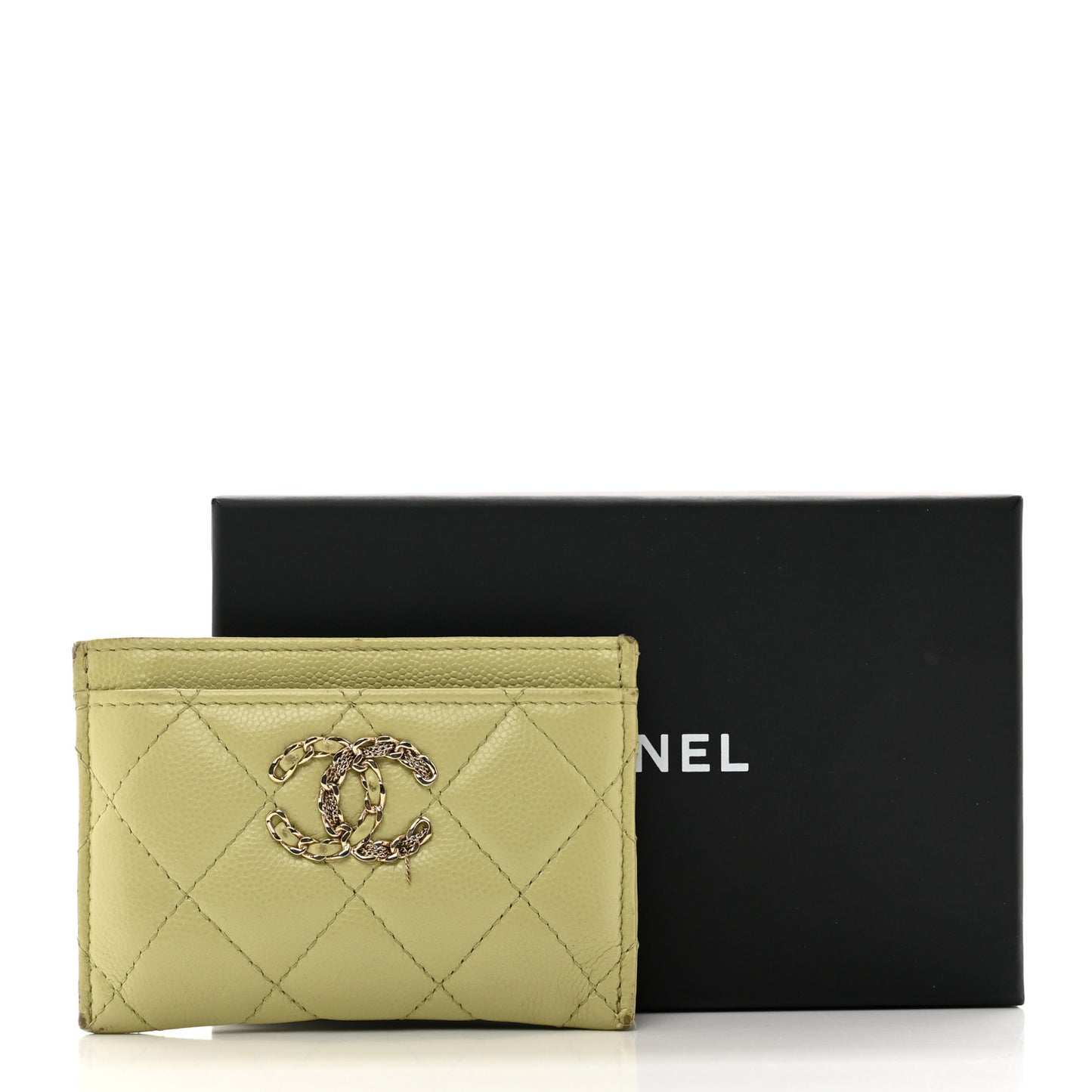 Caviar Quilted French New Wave Card Holder Light Green