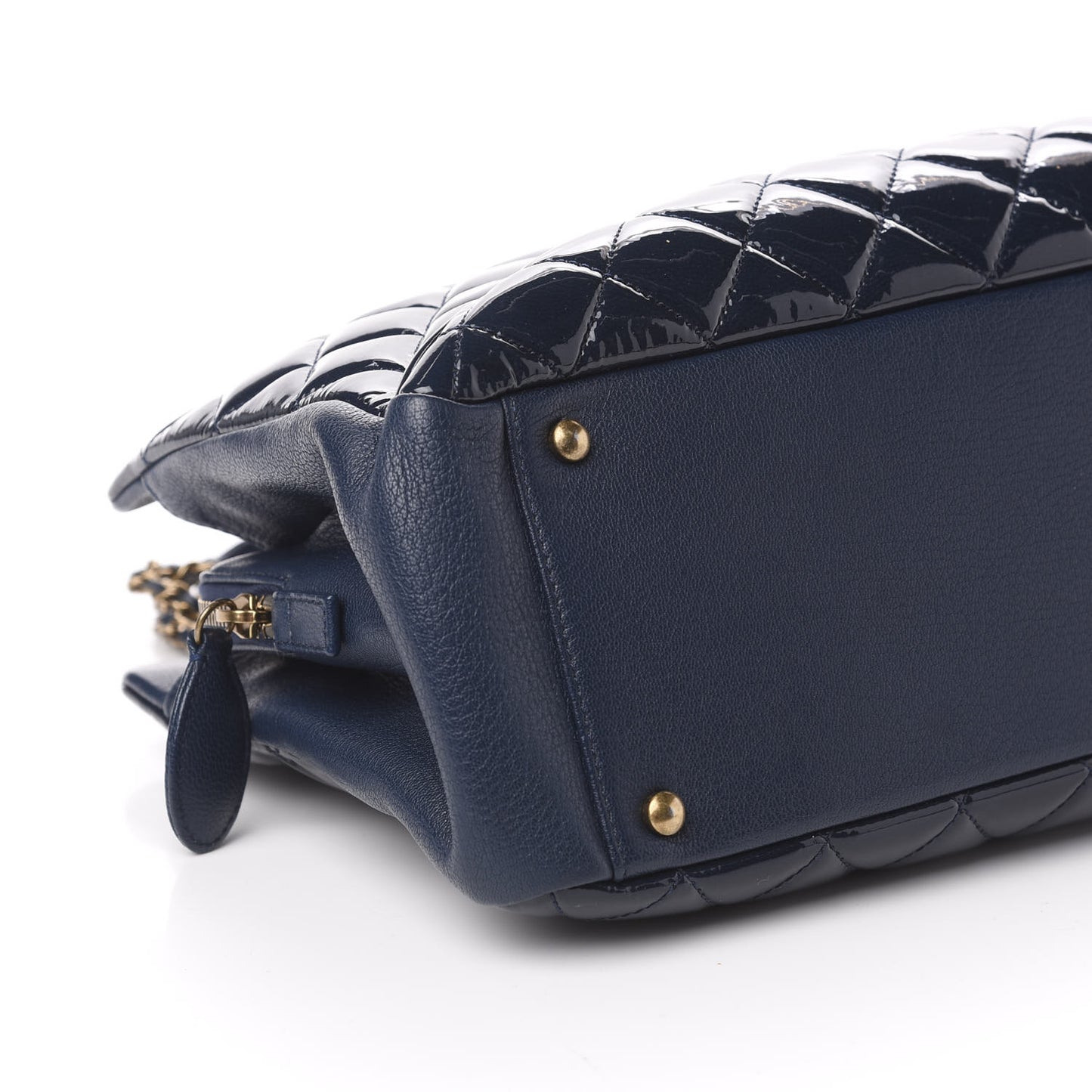 Patent Goatskin Quilted Small CC Eyelet Tote Blue