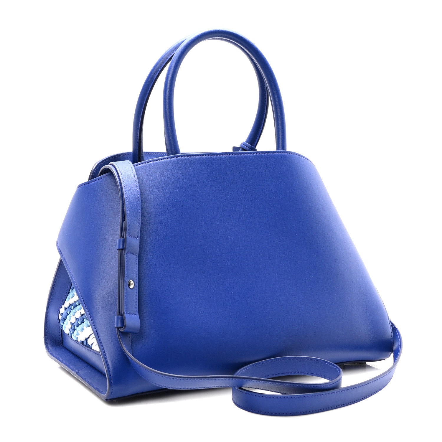 Salvatore Ferragamo Raffia Effect Calfskin Medium Hug Bag White Lapis Lazuli 3 of 9