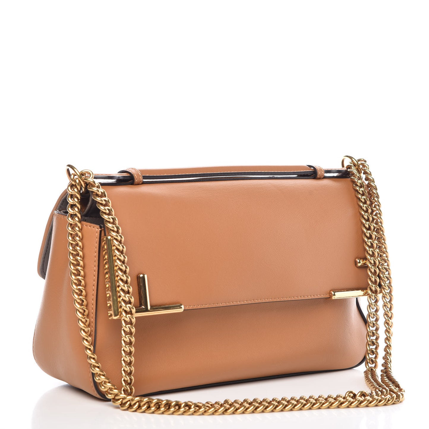 Vitello Grace Glazed Fabric FF 1974 Double F Shoulder Bag Caramello Mogano Panna
