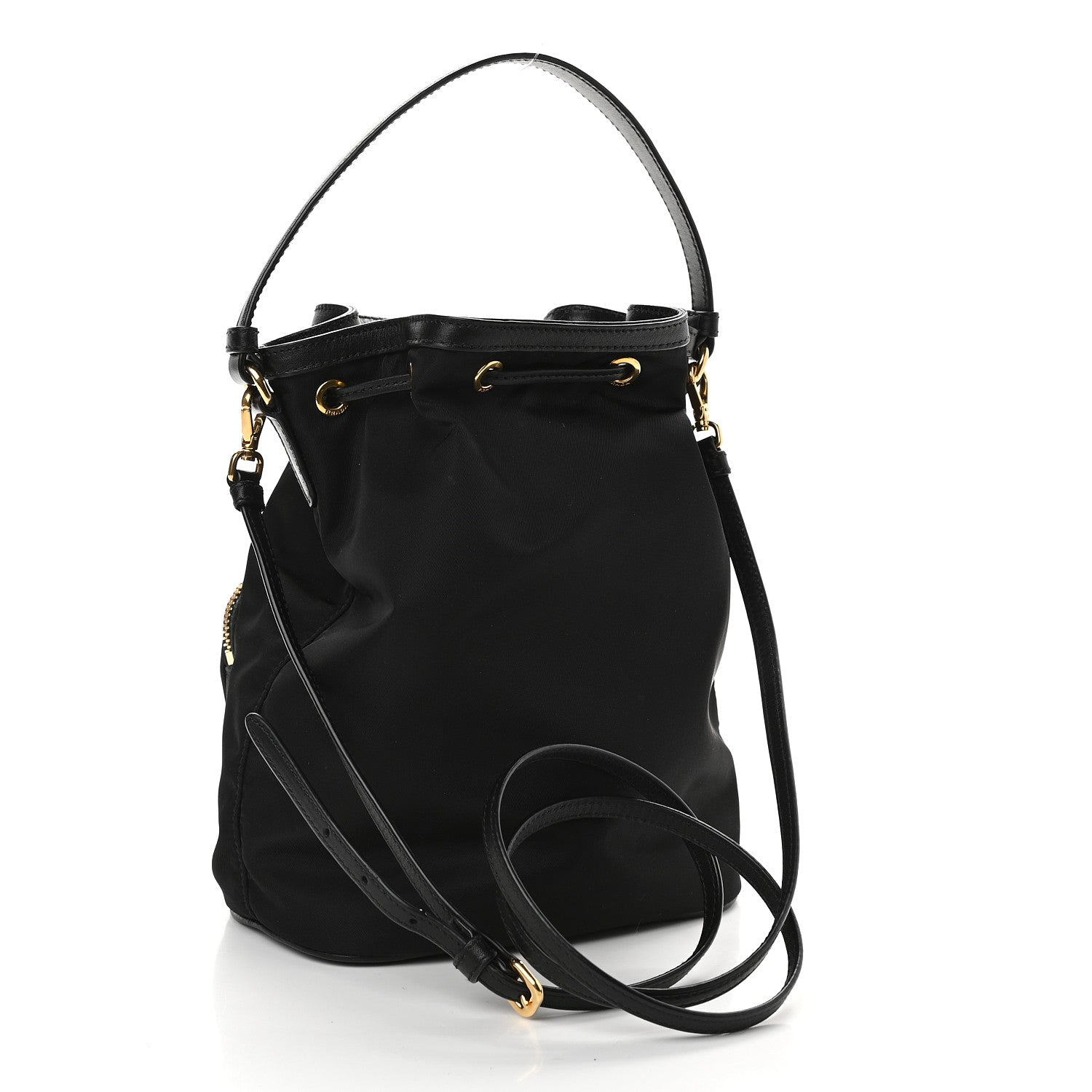 Prada Saffiano Tessuto Nylon Mini Bucket Crossbody Bag Black 2 of 8