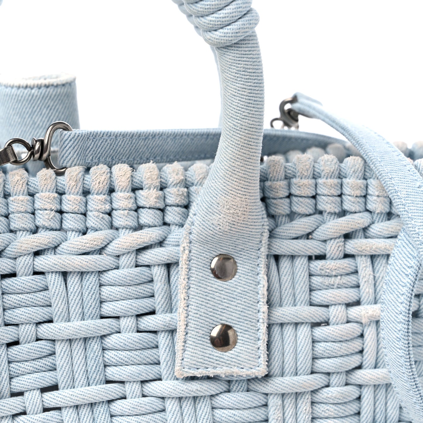 Washed Frayed Denim Braided XS Bistro Basket Blue