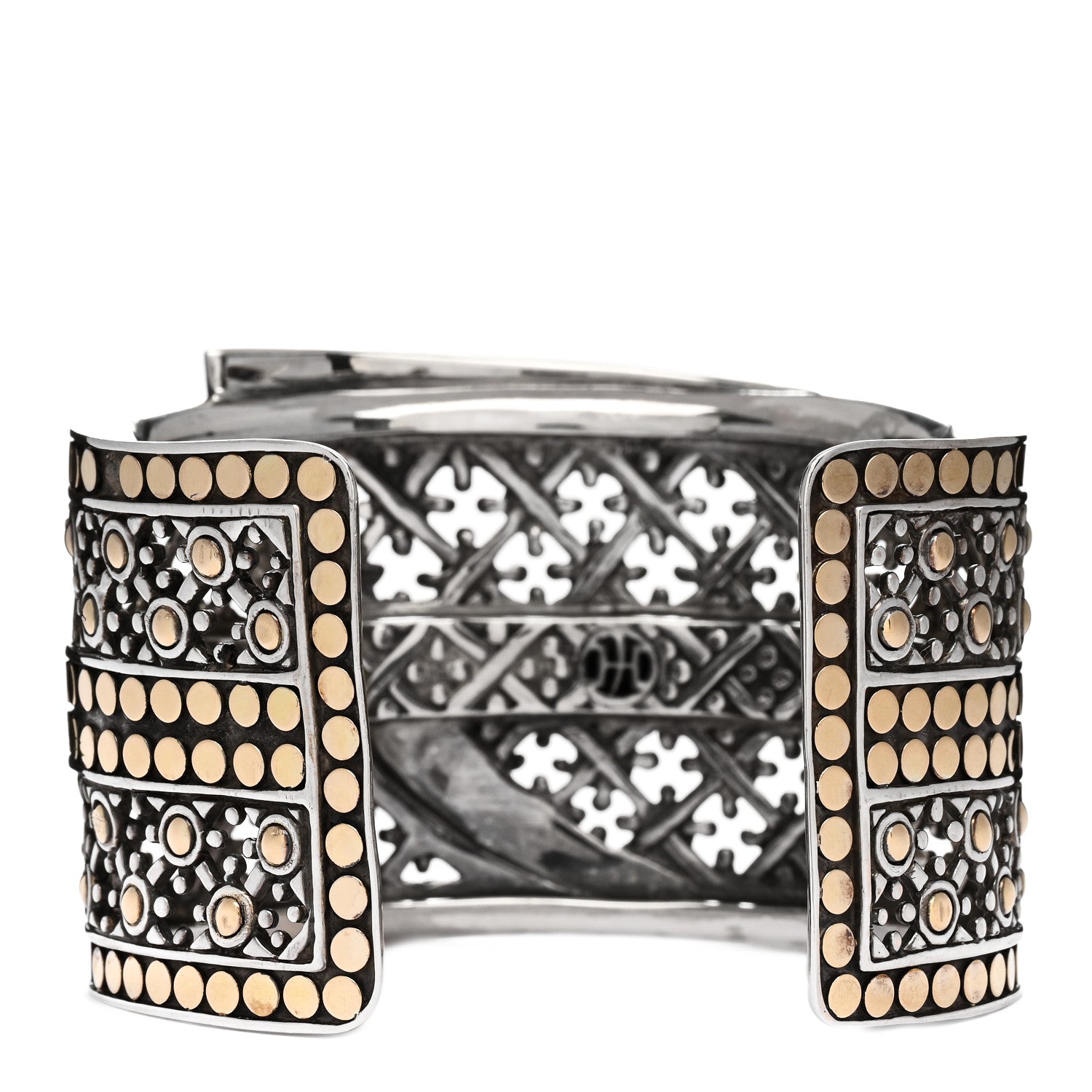 John Hardy Sterling Silver 18K Yellow Gold Wide Jaisalmer Dot Kick Cuff Bracelet 2 of 6