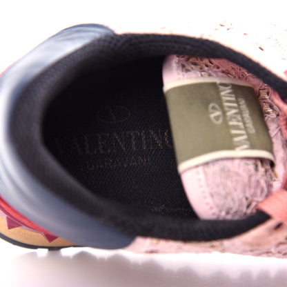 Valentino Garavani Macrame Lace Suede Womens Rockrunner Sneakers 41 Water Rose Multicolor 8 of 10