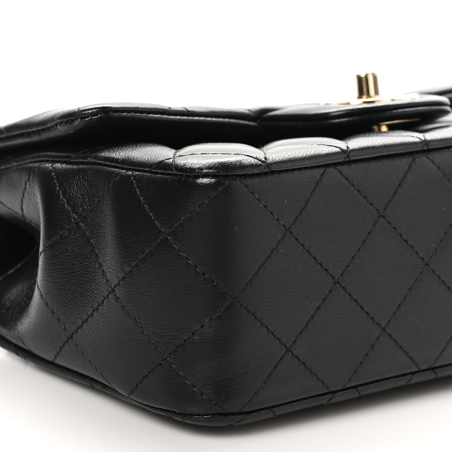 Lambskin Quilted Mini Top Handle Rectangular Flap Black