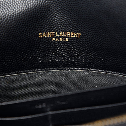 Saint Laurent Grain De Poudre Matelasse Chevron Monogram Envelope Chain Wallet Black 6 of 10