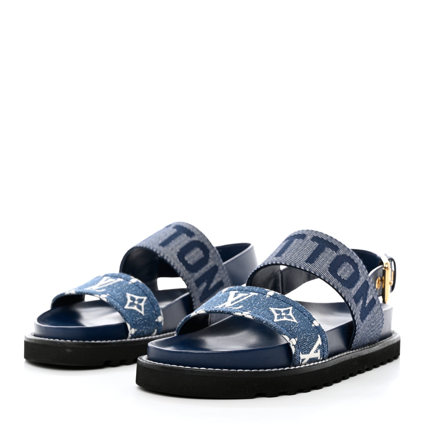Monogram Denim Paseo Flat Comfort Sandals 37.5 Navy Blue