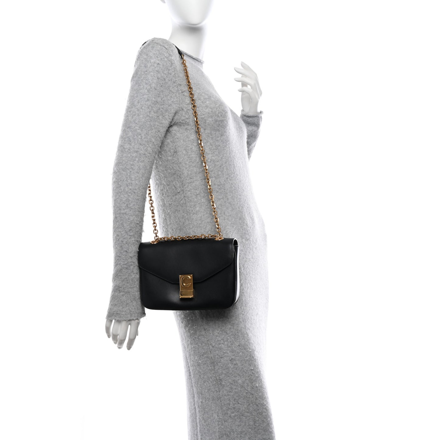 Shiny Calfskin Medium C Bag Black