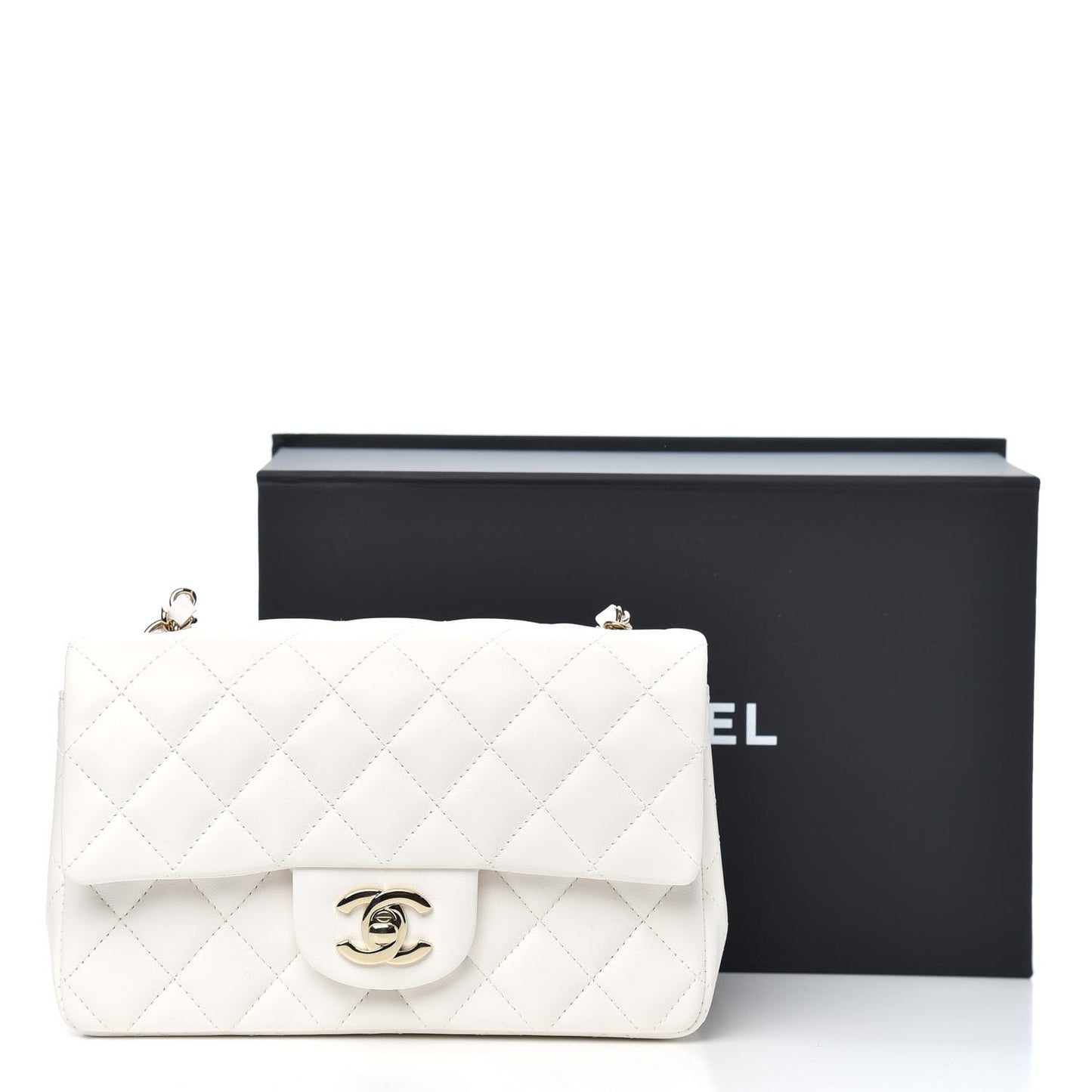 Lambskin Quilted Mini Rectangular Flap White