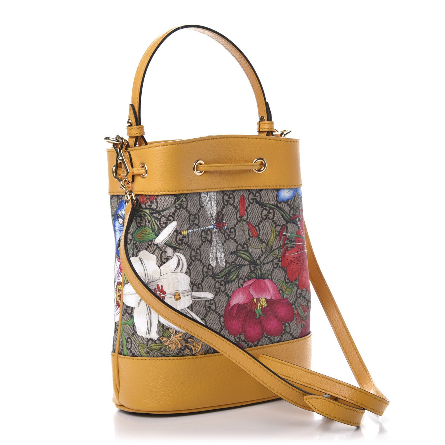GG Supreme Monogram Flora Small Ophidia Bucket Bag Beige Multicolor Crop