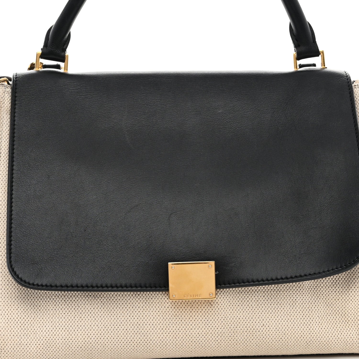 Celine Smooth Calfskin Canvas Medium Trapeze Cream 7 of 17
