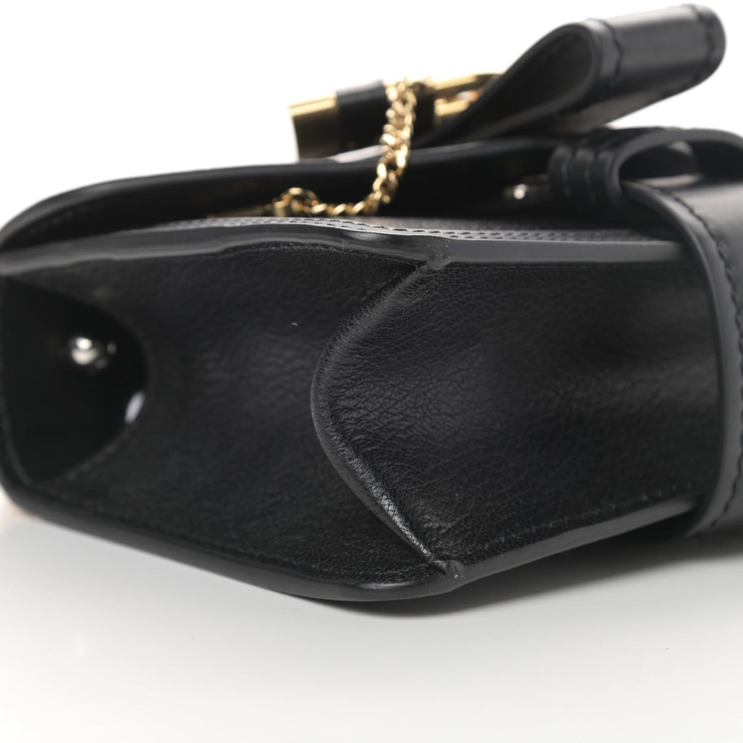 Shiny Goatskin Calfskin Mini Aby Chain Shoulder Bag Black