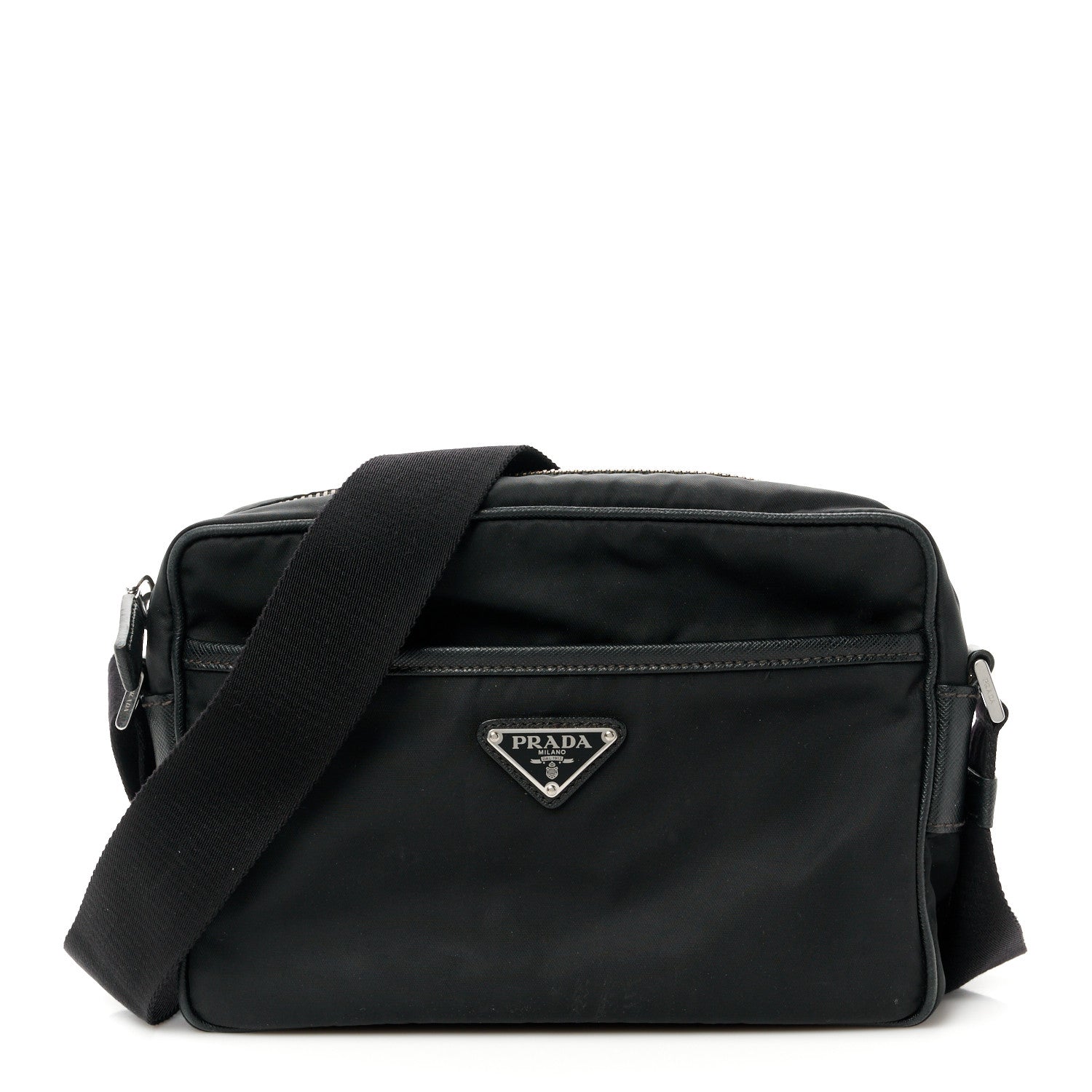 Prada Tessuto Nylon Saffiano Shoulder Bag Black 1 of 11