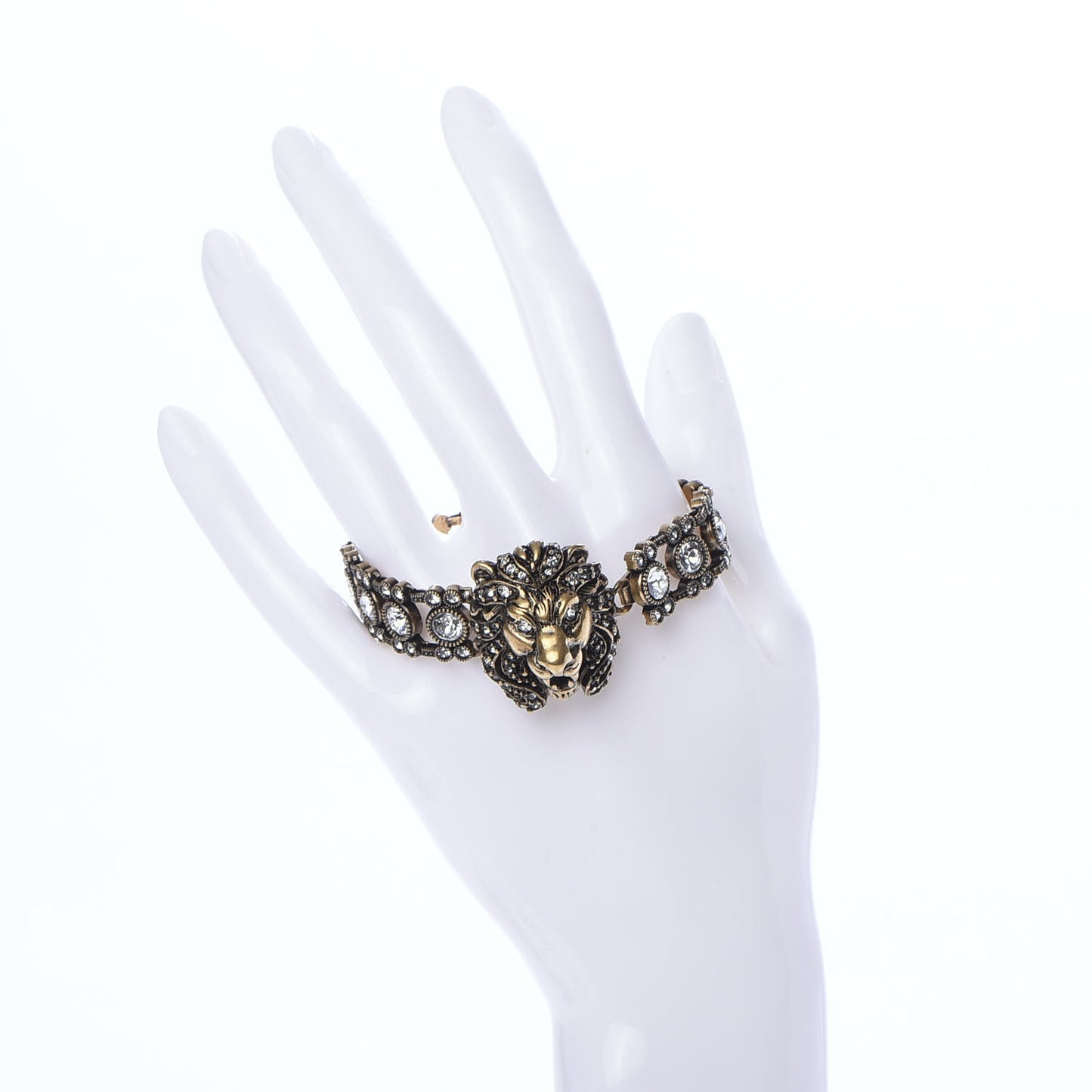 Metal Crystal Lion Head Bracelet S Aged Gold