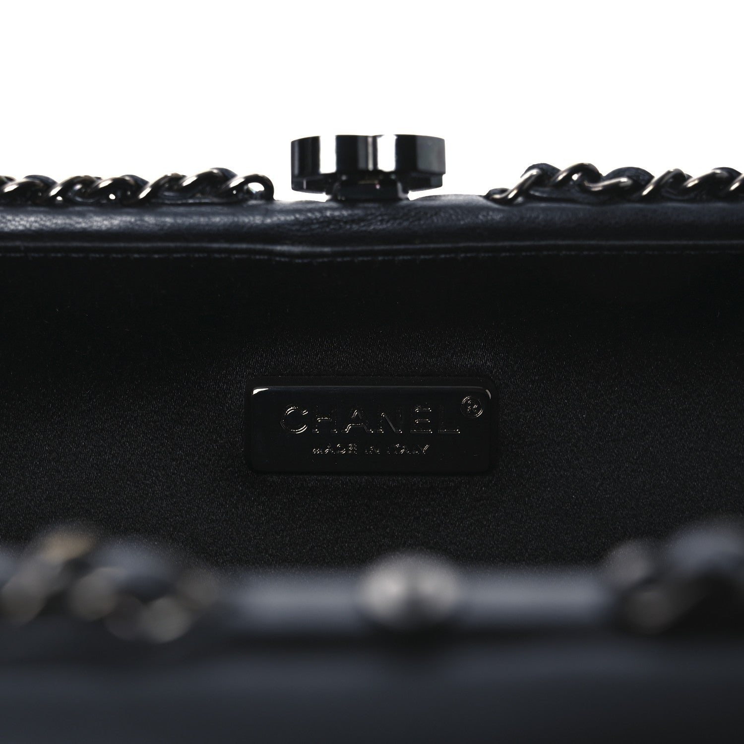 Chanel Lambskin Chevron Quilted Chain Around Clutch Black 5 of 11