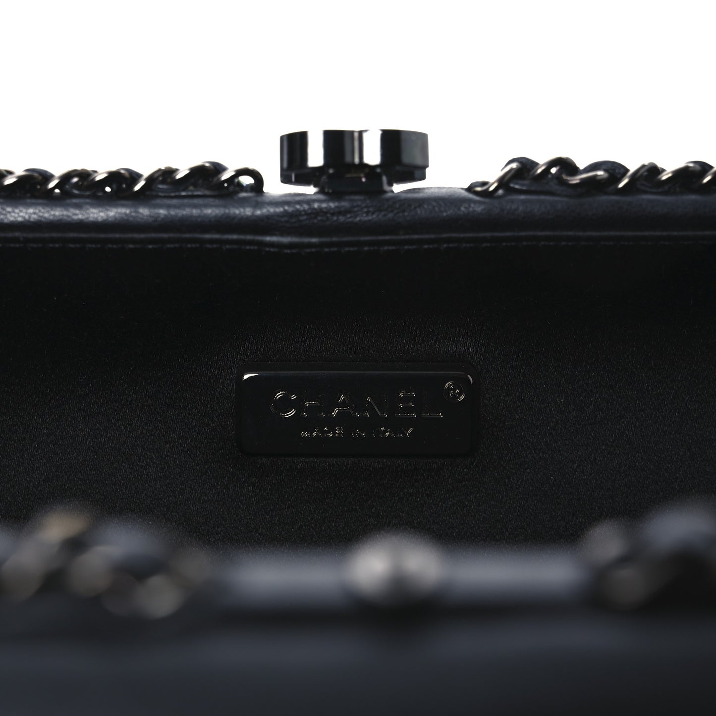 Lambskin Chevron Quilted Chain Around Clutch Black