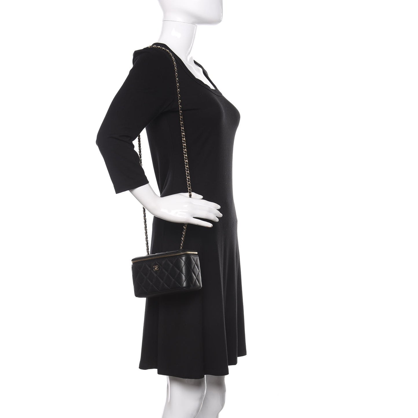 Caviar Quilted Small Vanity Case With Chain Black