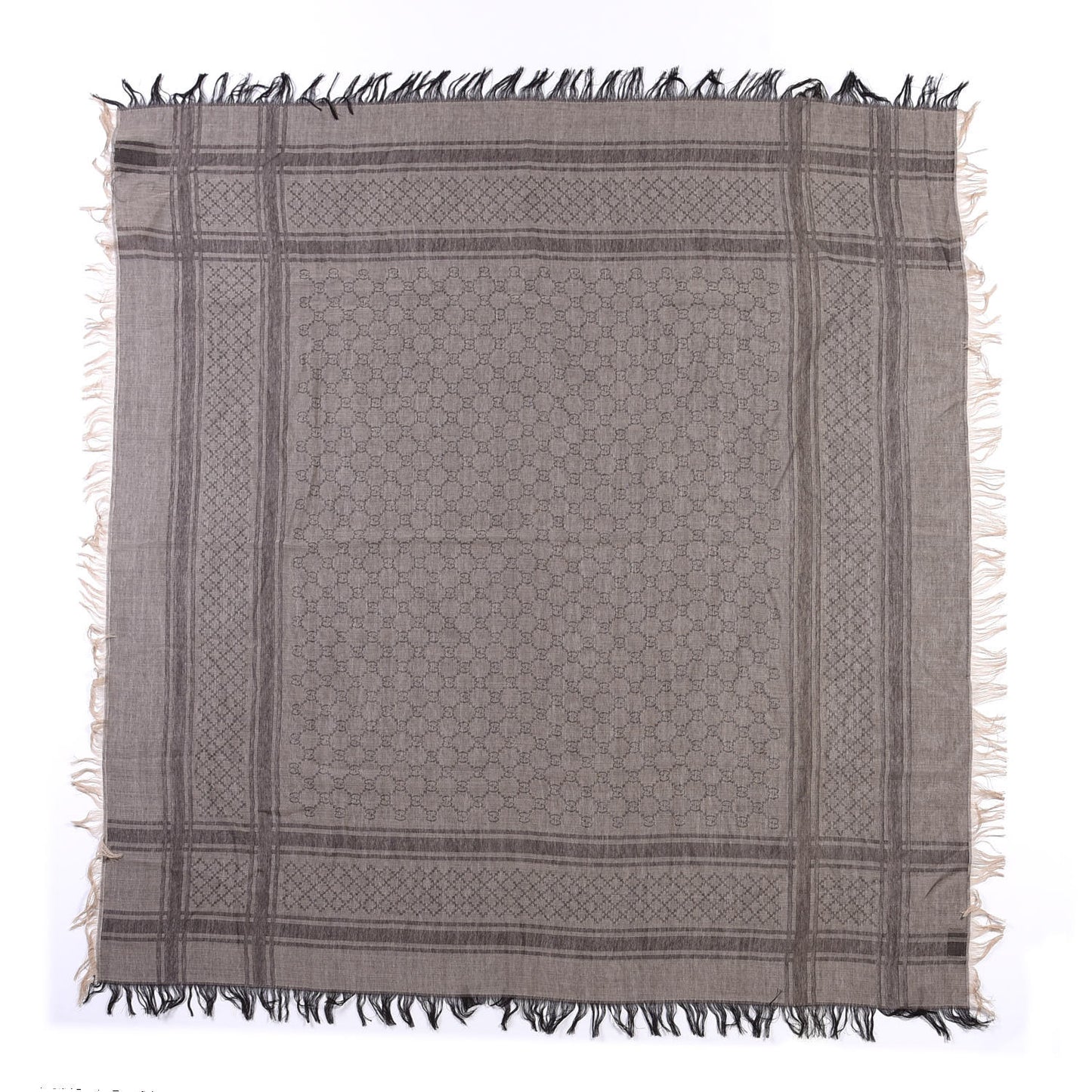 Wool Silk GG Monogram Diamante Plaid Surviee Shawl Beige Dark Brown