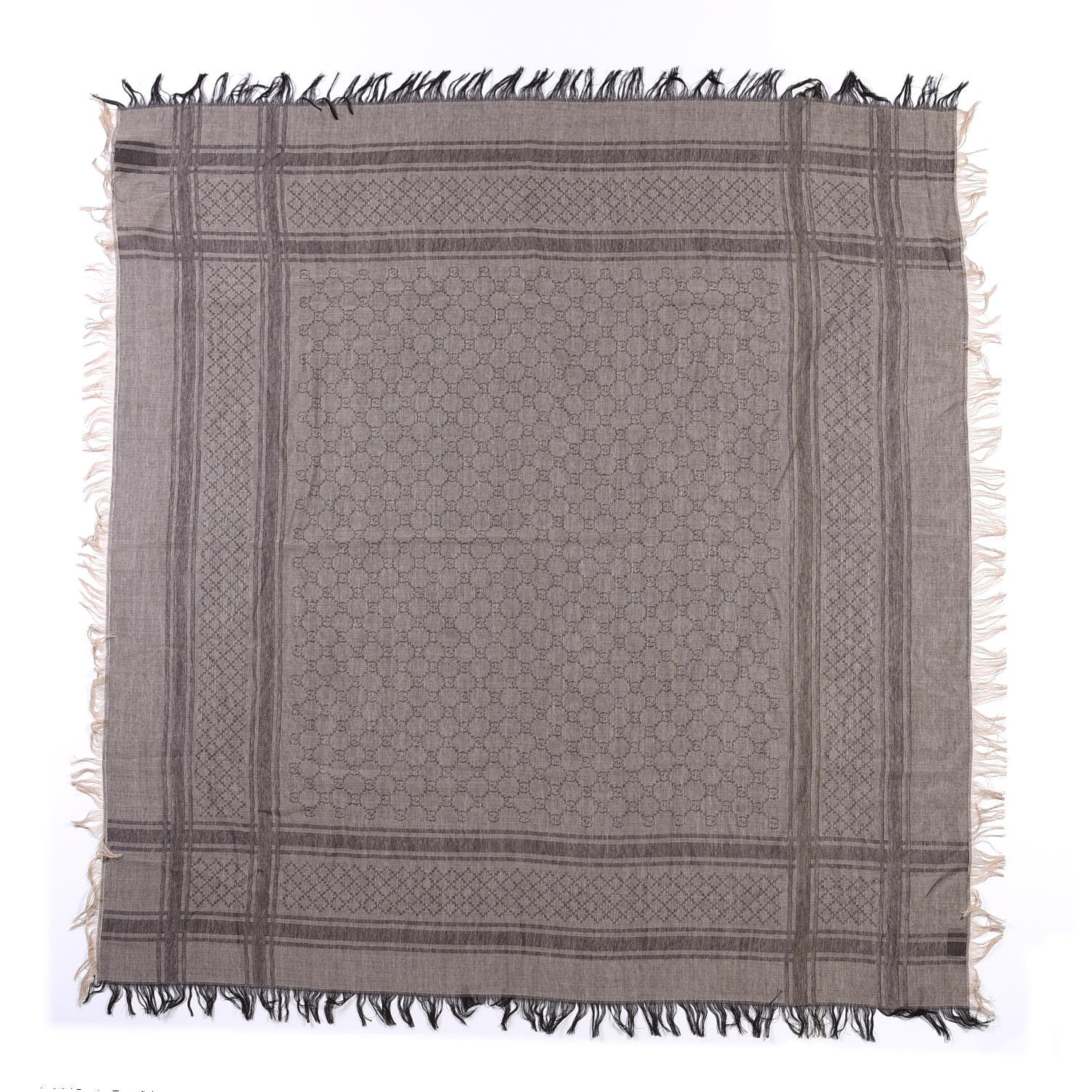 Gucci Wool Silk GG Monogram Diamante Plaid Surviee Shawl Beige Dark Brown 1 of 4