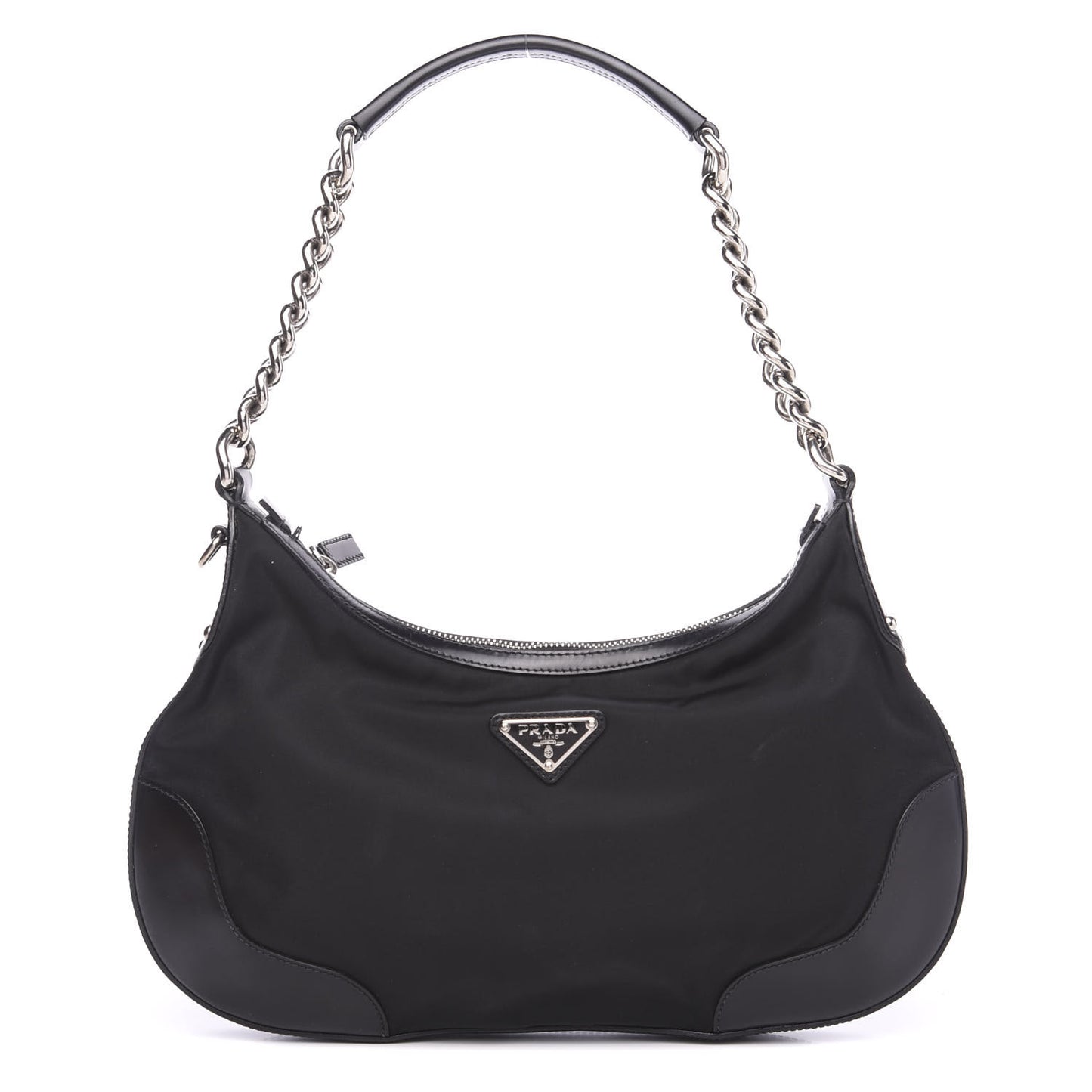 Tessuto Nylon Calfskin Chain Shoulder Bag Black