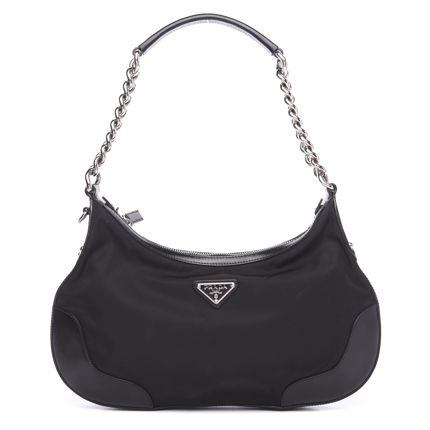 Prada Tessuto Nylon Calfskin Chain Shoulder Bag Black 1 of 11