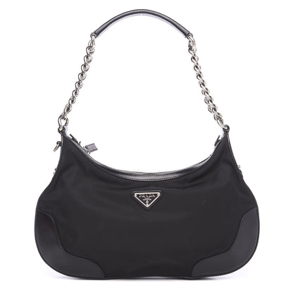 Prada Tessuto Nylon Calfskin Chain Shoulder Bag Black 1 of 11
