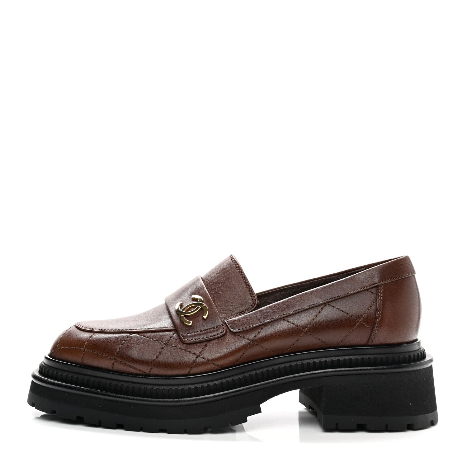 Chanel Calfskin Quilted CC Mocassin Loafers 37 Brown 1 of 11
