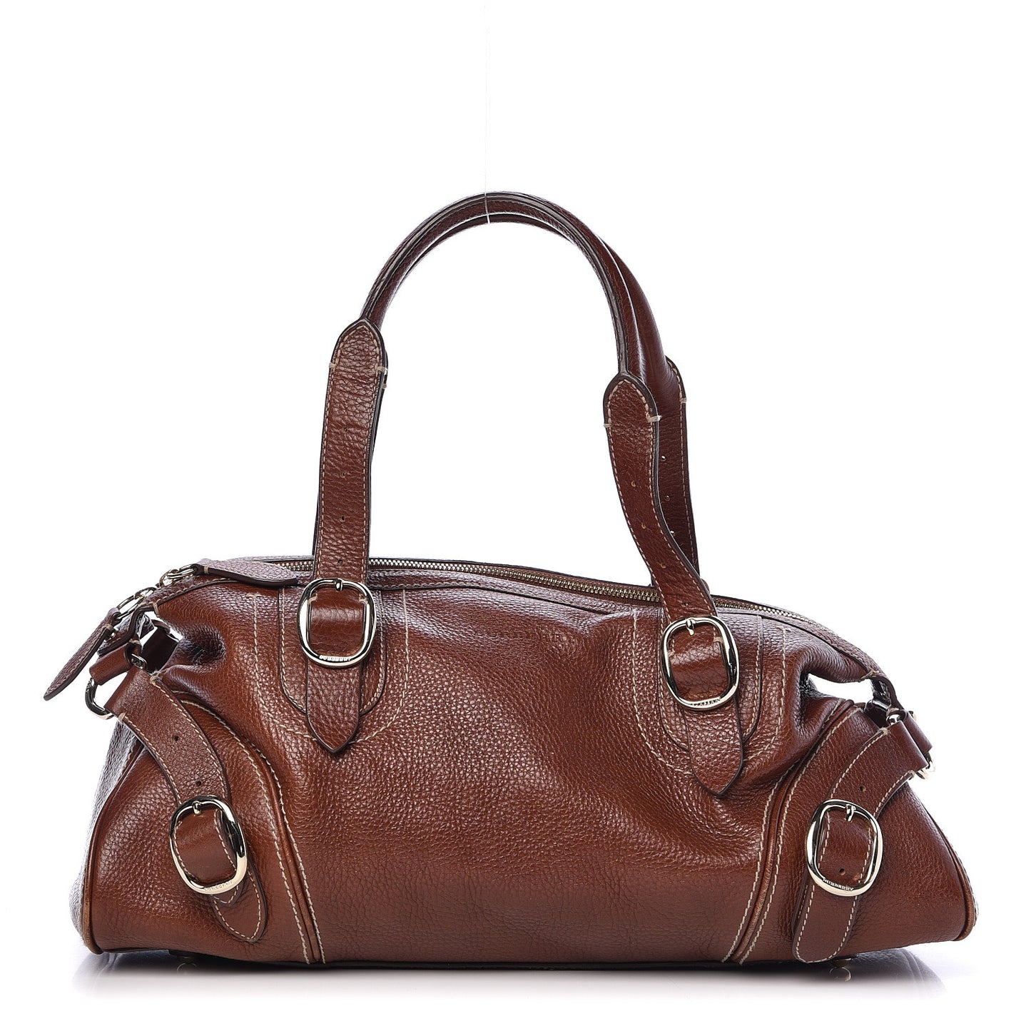 Grained Calfskin Satchel Brown