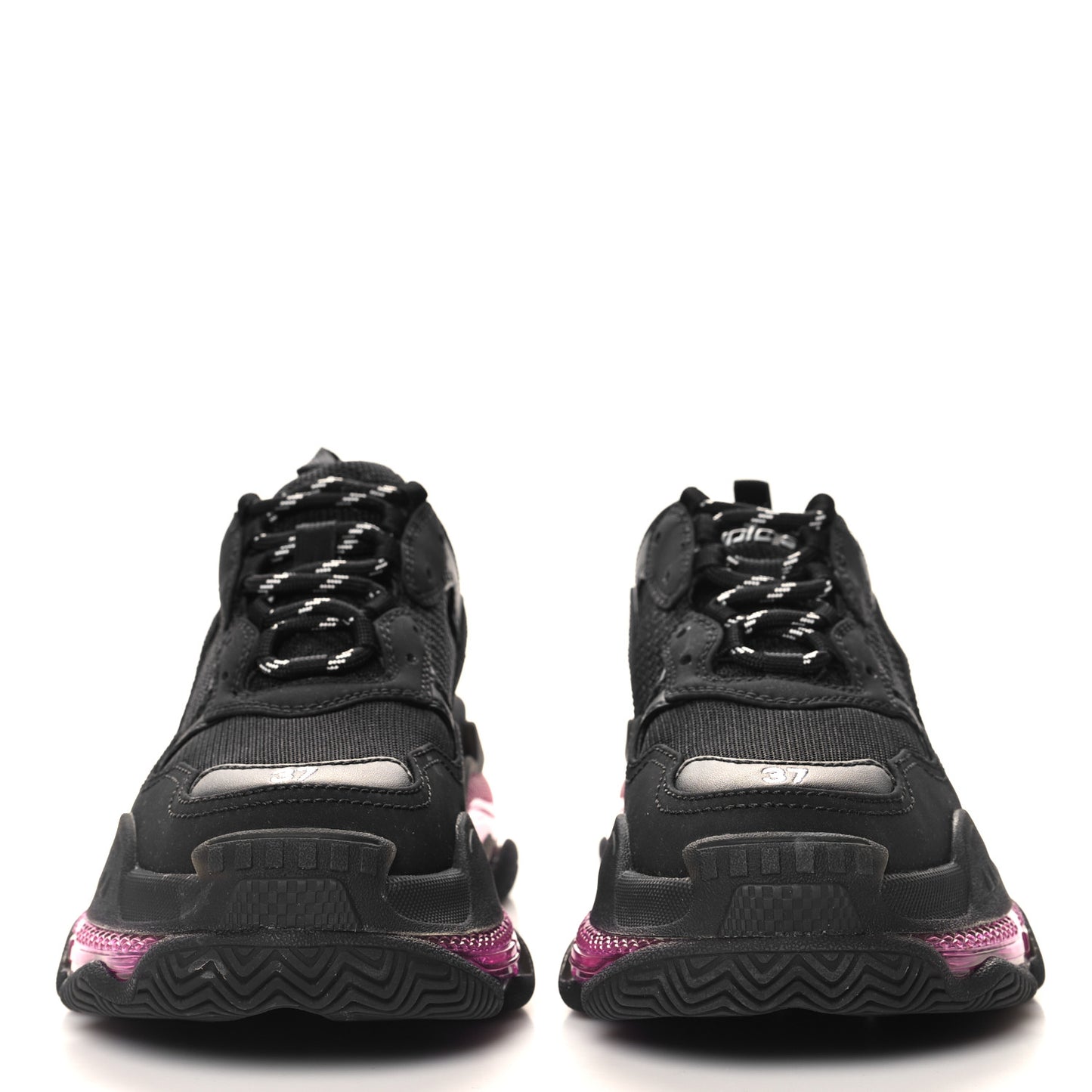 Fabric Mesh Clear Sole Womens Triple S Sneakers 37 Black Pink Neon