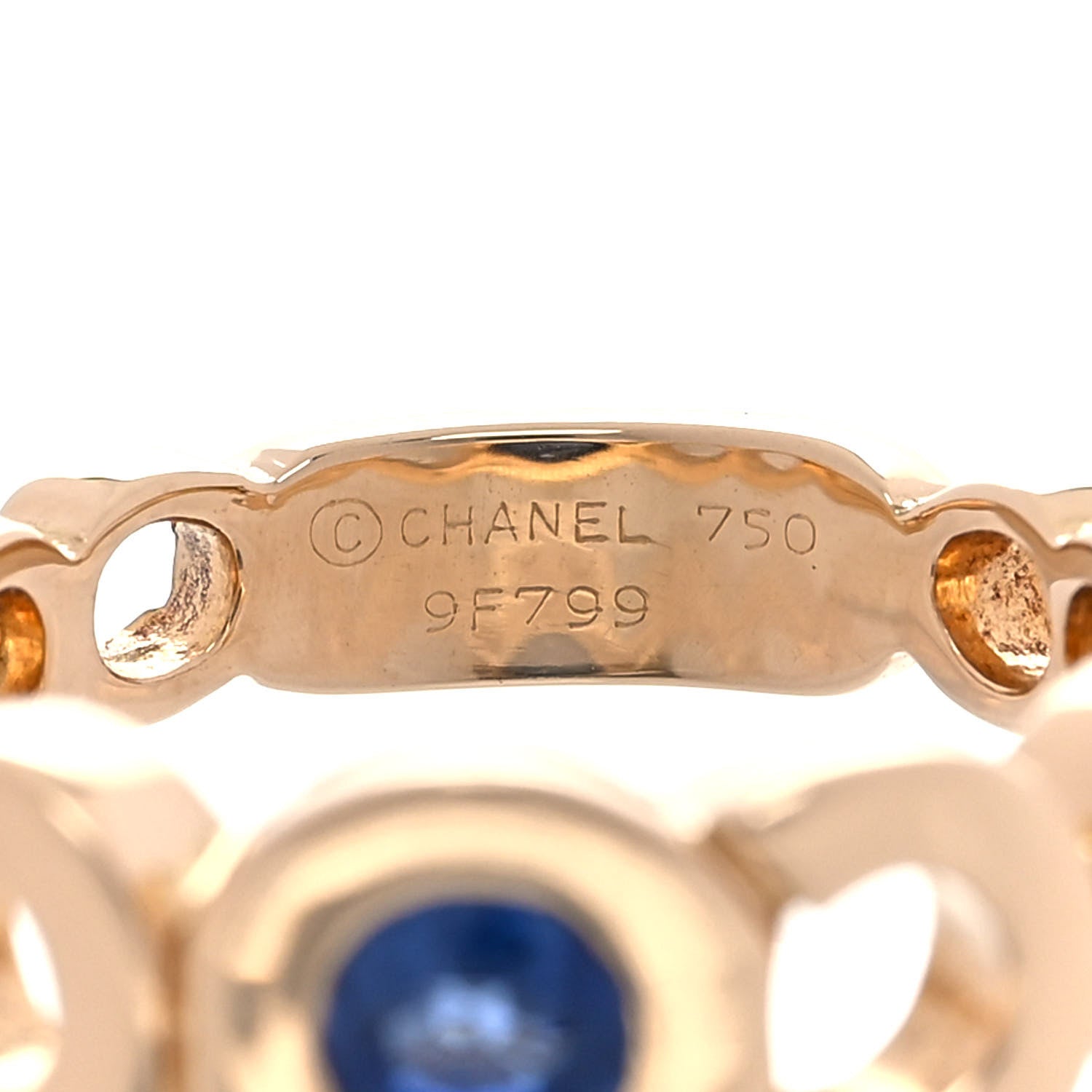 Chanel 18K Yellow Gold Blue Sapphire Coco Band Ring 4 of 5