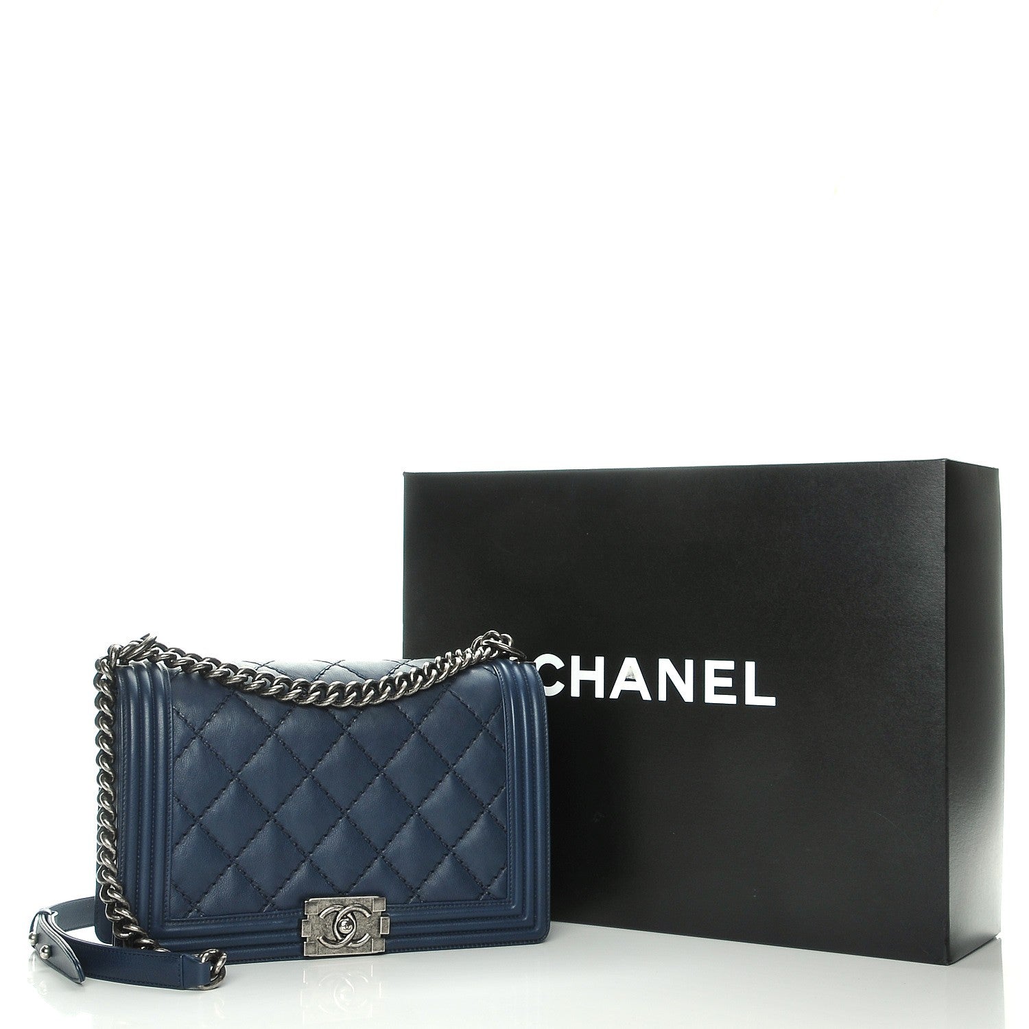 Chanel Calfskin Double Stitch New Medium Boy Flap Marine 8 of 8