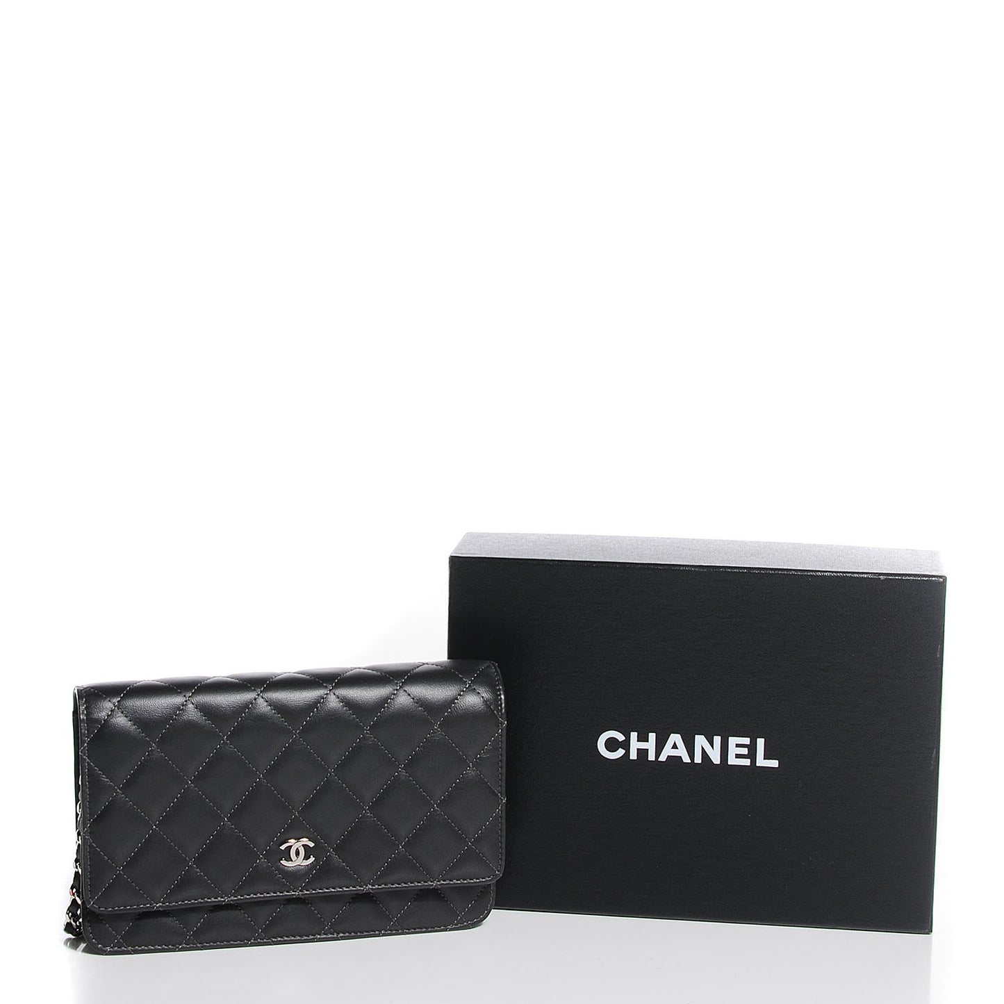 Lambskin Quilted Wallet On Chain WOC Dark Grey