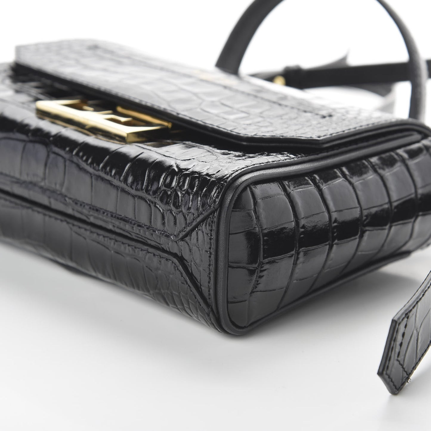 Calfskin Crocodile Embossed Eden Mini Top Handle Black