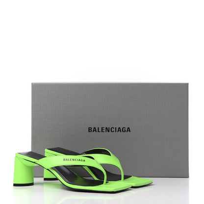Balenciaga Shiny Sheepskin Double Square Flat 60mm Sandals 36.5 Fluo Green Black 10 of 10