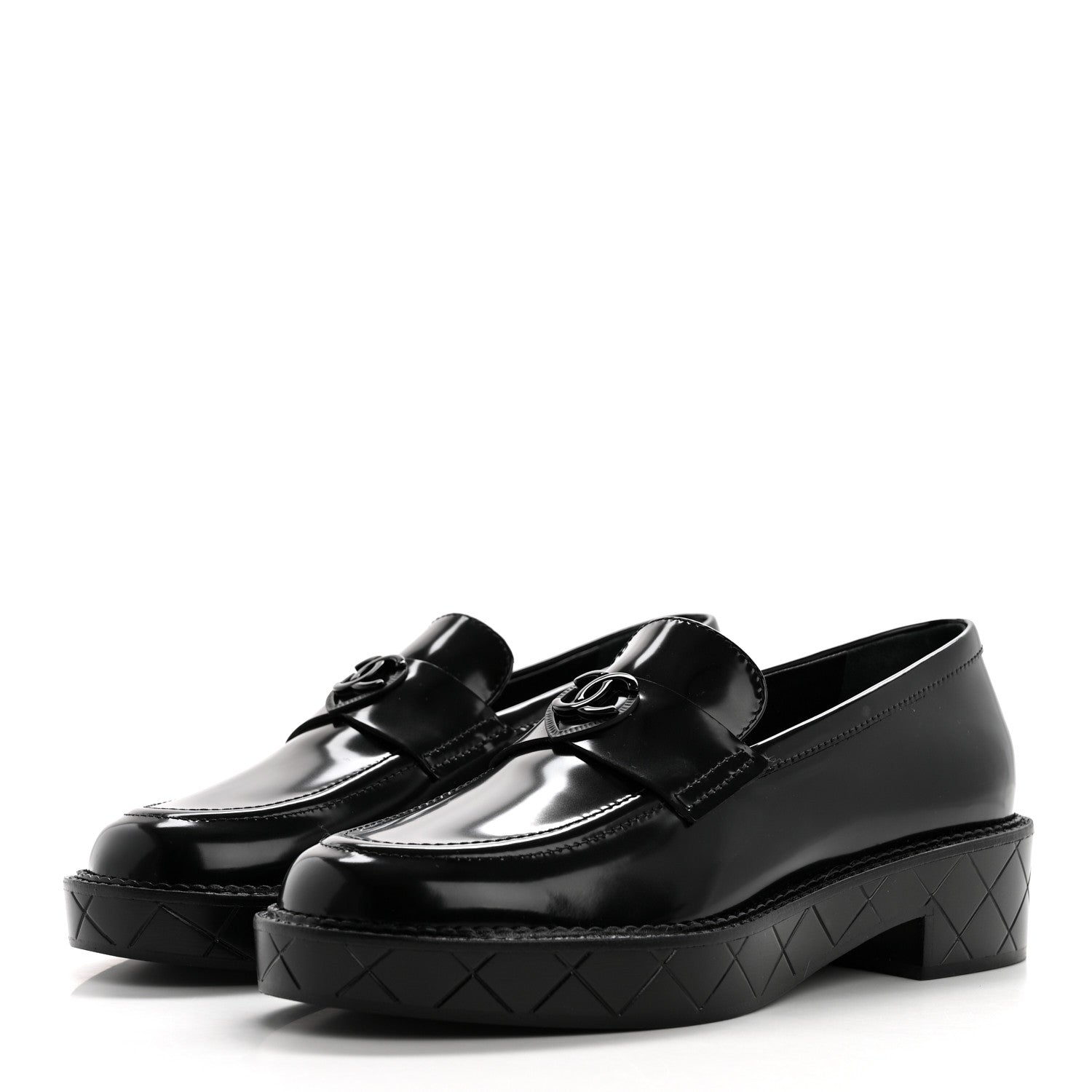 Chanel Shiny Calfskin Quilted CC Mocassin Loafers 38 Black 3 of 9