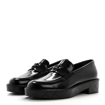Chanel Shiny Calfskin Quilted CC Mocassin Loafers 38 Black 3 of 9