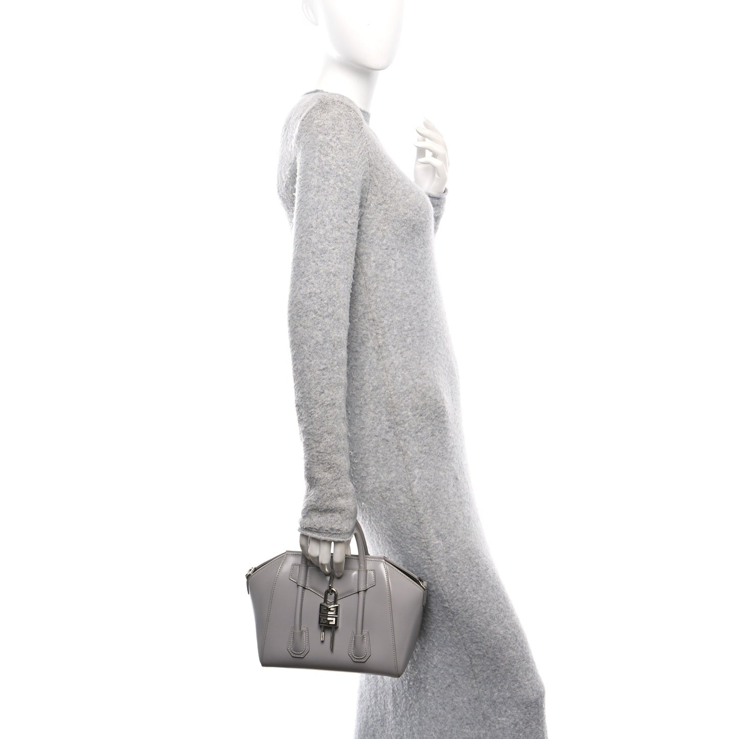 Box Calfskin Mini Lock Antigona Shoulder Bag Cloud Grey